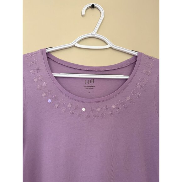 3 For $6 J.Jill Womens XSmall Purple Soft Shimmer Tee Sequins Half Sleeve Blouse - Picture 2 of 7